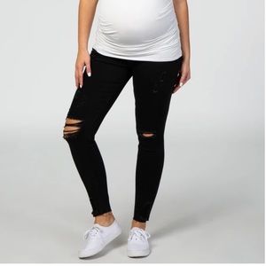 pink blush black ripped maternity jeans